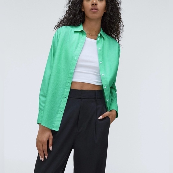 NWT Everlane Mint Pinstriped The Silky Cotton Relaxed Shirt, Oversized, Size 0 - Picture 2 of 14